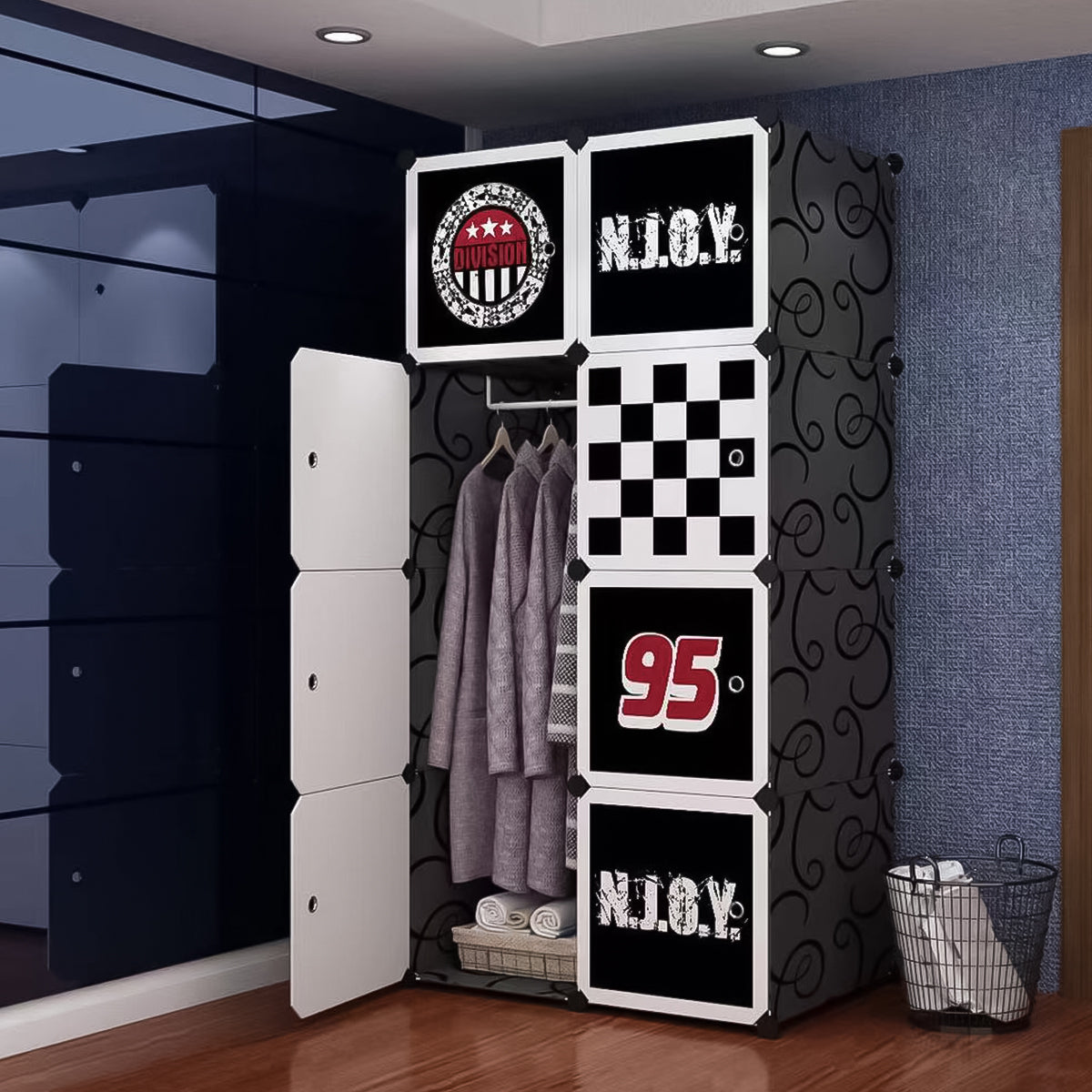 Dulap Modular Copii, 8 Usi, Naimeed D4541, Negru