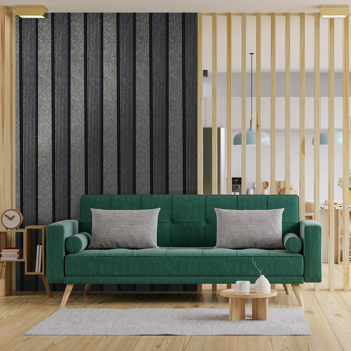 Set 5 panouri decorative, riflaj, polimer rigid, Naimeed D5485, 270x12x1cm, Gri