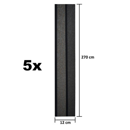 Set 5 panouri decorative, riflaj, polimer rigid, Naimeed D5485, 270x12x1cm, Gri