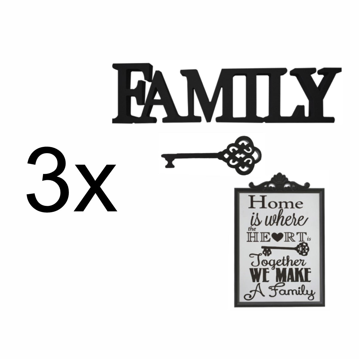 Set 4 rame foto, Naimeed D4597N, 2 polite si 3 ornamente, Negru