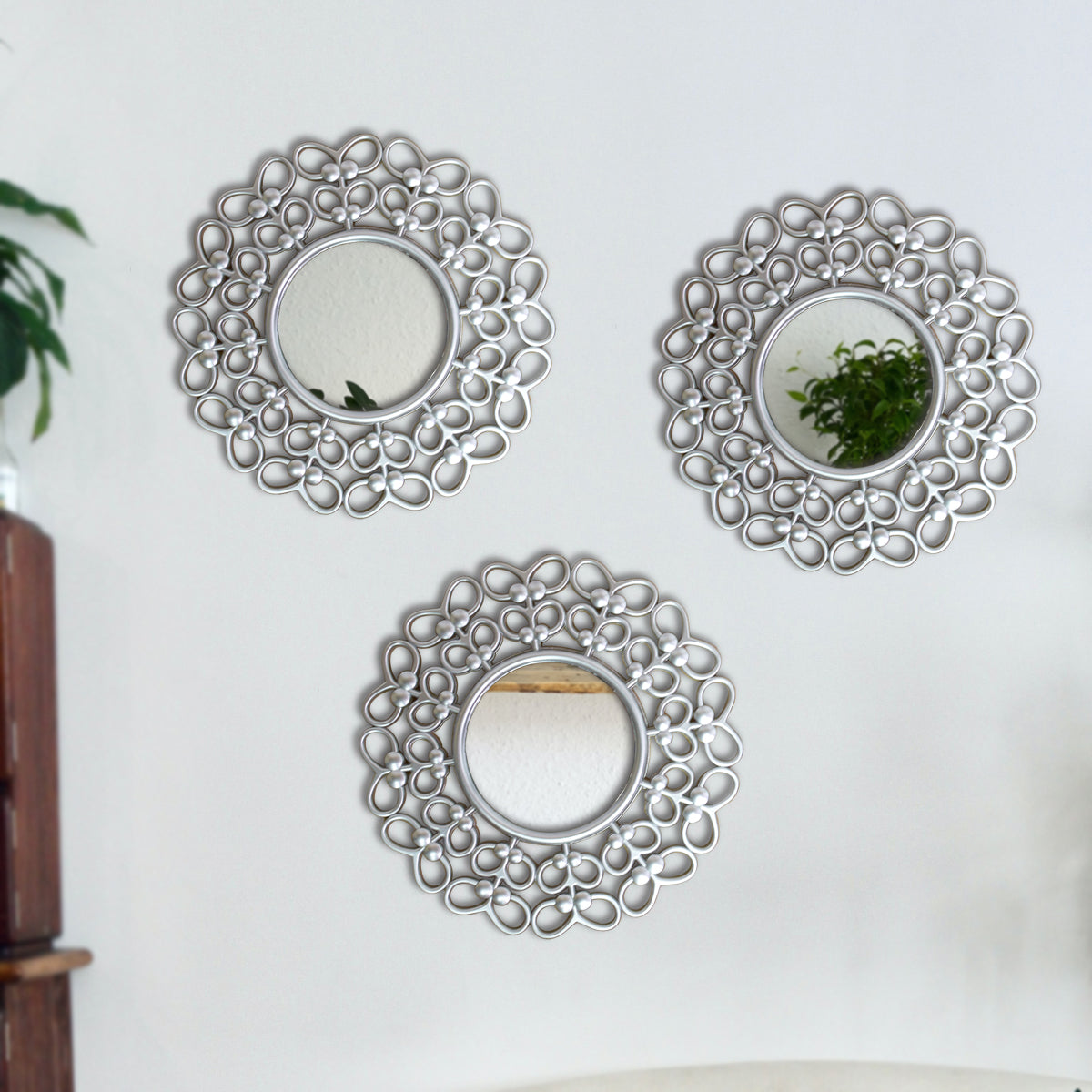 Set 3 Oglinzi Decorative de Perete, Naimeed D4621S, Arigntiu, Ø25x1 cm