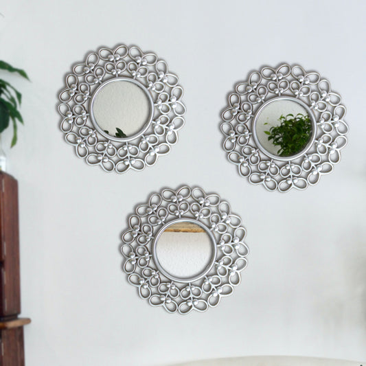 Set 3 Oglinzi Decorative de Perete, Naimeed D4621S, Arigntiu, Ø25x1 cm