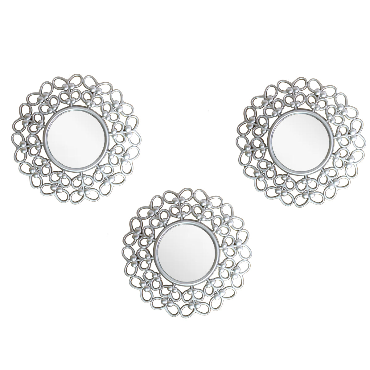 Set 3 Oglinzi Decorative de Perete, Naimeed D4621S, Arigntiu, Ø25x1 cm