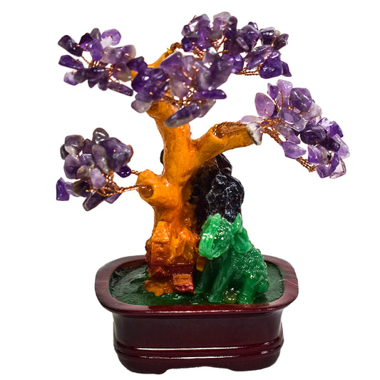 Copac Feng Shui cu Pietre Semipretioase de Ametist, Suport Ceramic, Naimeed D4623-Mov, Inaltime 16cm