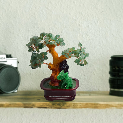 Copacel Feng Shui cu Pietre de Aventurin, Suport Ceramic, Naimeed, D4623-Verde, Inaltime 16cm
