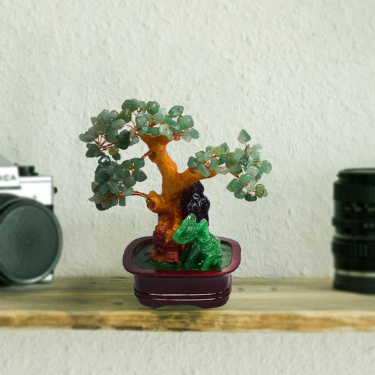 Copacel Feng Shui cu Pietre de Aventurin, Suport Ceramic, Naimeed, D4623-Verde, Inaltime 16cm