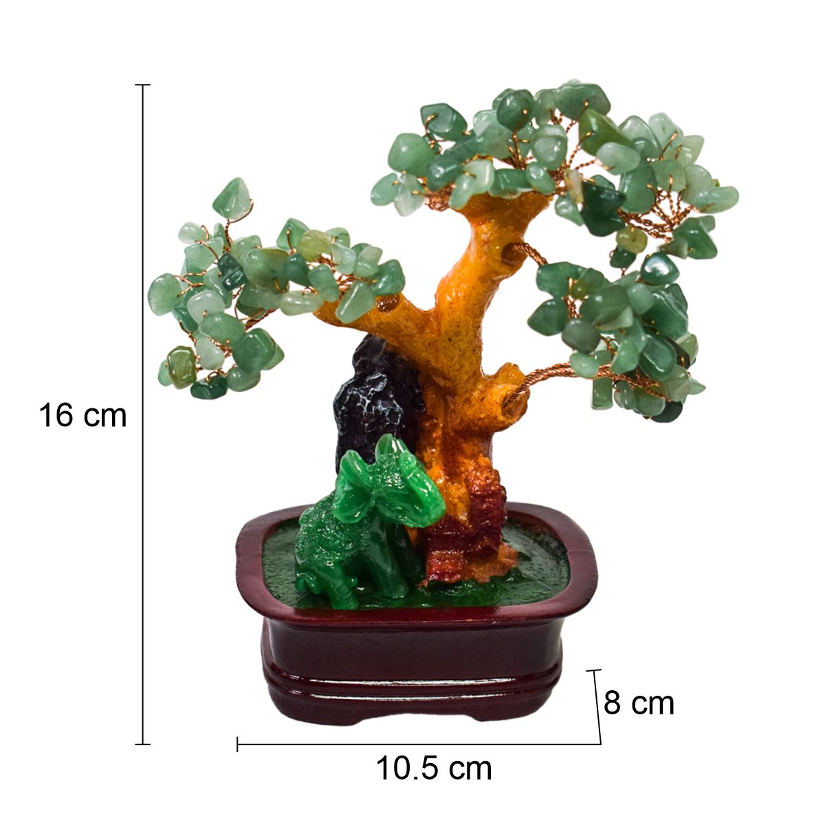 Copacel Feng Shui cu Pietre de Aventurin, Suport Ceramic, Naimeed, D4623-Verde, Inaltime 16cm