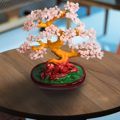 Copac Feng Shui cu Pietre Semipretioase de Cuart Roz, Suport Ceramic, Naimeed D4624-Roz, Inaltime 27cm