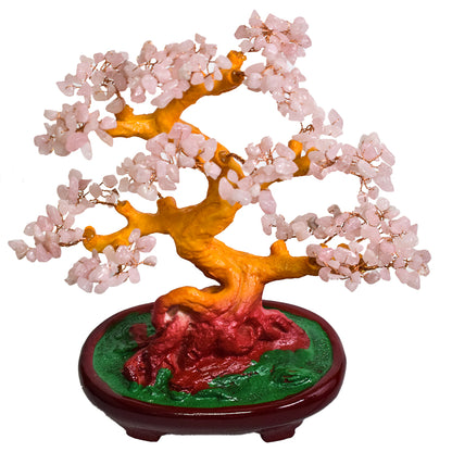 Copac Feng Shui cu Pietre Semipretioase de Cuart Roz, Suport Ceramic, Naimeed D4624-Roz, Inaltime 27cm