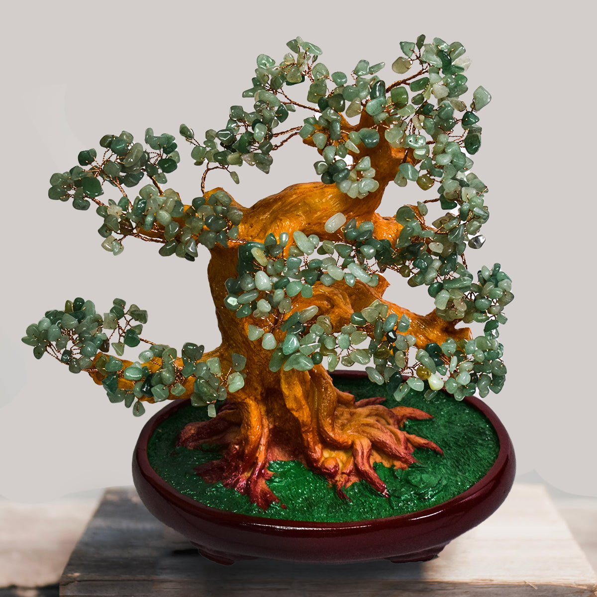 Copacel Feng Shui cu Pietre de Aventurin, Suport Ceramic, Naimeed, D4625-Verde, Inaltime 30cm