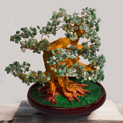 Copacel Feng Shui cu Pietre de Aventurin, Suport Ceramic, Naimeed, D4625-Verde, Inaltime 30cm