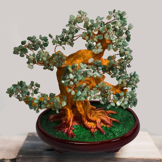 Copacel Feng Shui cu Pietre de Aventurin, Suport Ceramic, Naimeed, D4625-Verde, Inaltime 30cm