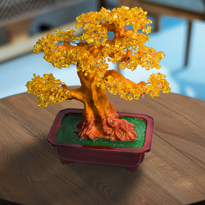 Copac Feng Shui cu Pietre Semipretioase de Citrin, Suport Ceramic, Naimeed D4626-Galben, Inaltime 37cm