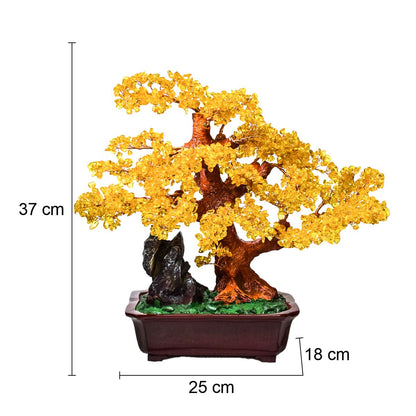 Copac Feng Shui cu Pietre Semipretioase de Citrin, Suport Ceramic, Naimeed D4626-Galben, Inaltime 37cm