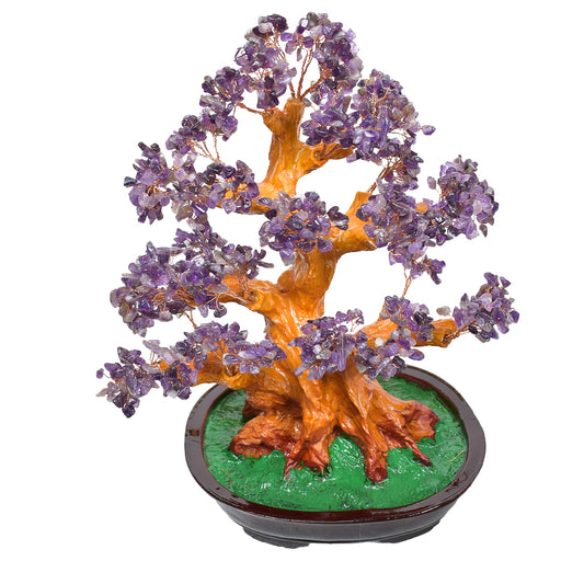 Copac Feng Shui cu Pietre Semipretioase de Ametist, Suport Ceramic, Naimeed D4627-Mov, Inaltime 37cm