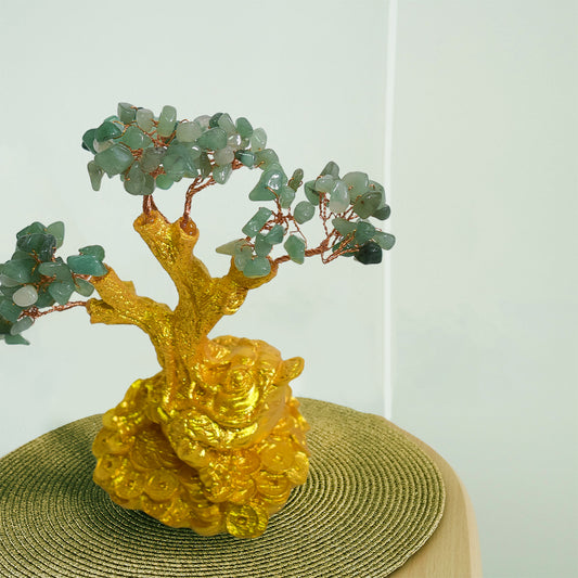 Copac Feng Shui cu Pietre Semipretioase de Aventurin, Suport Ceramic, Naimeed D4638, Inaltime 15cm