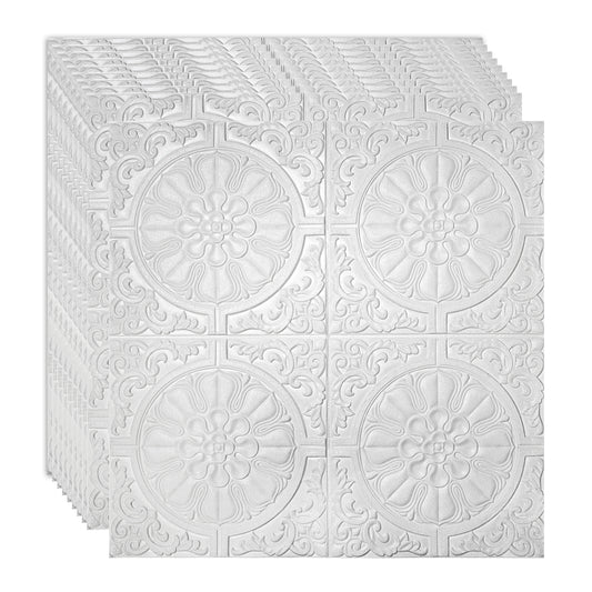 Set 10 x Tapet 3D Autoadeziv, design modern, rezistent la umezeala, usor de curatat, 70x70cm, Naimeed D4712, Alb