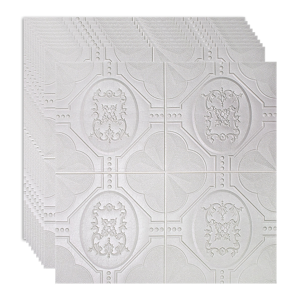 Set 10 x Tapet 3D Autoadeziv, design modern, rezistent la umezeala, usor de curatat, 70x70cm, Naimeed D4746, Alb