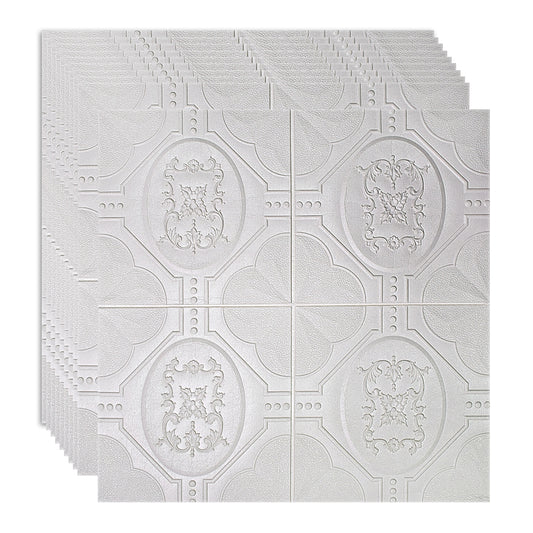Set 10 x Tapet 3D Autoadeziv, design modern, rezistent la umezeala, usor de curatat, 70x70cm, Naimeed D4746, Alb