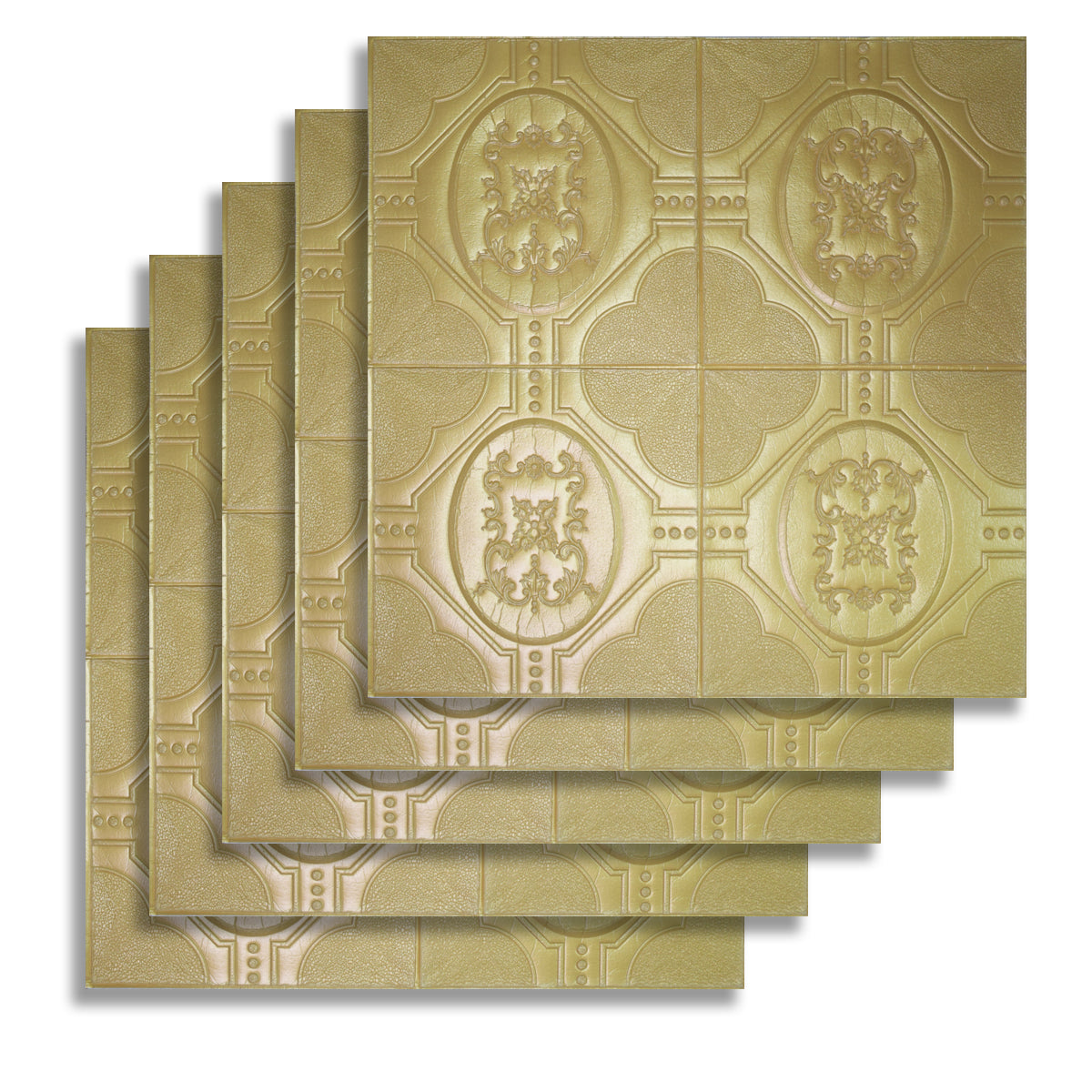 Set 5 x Tapet 3D Autoadeziv, design modern, rezistent la umezeala, usor de curatat, 70x70cm, Naimeed D4748, Auriu