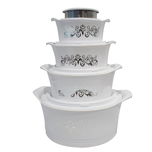 Caserola termica, set 5 piese, interior din inox, Naimeed D4794, Alb