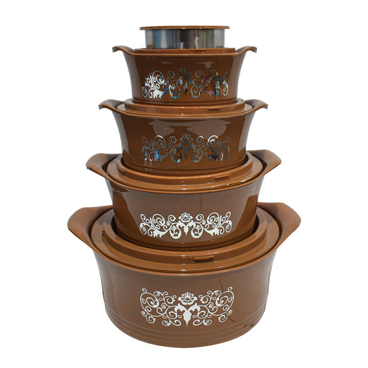 Caserola termica, set 5 piese, interior din inox, Naimeed D4794, Maro