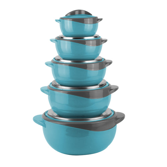 Caserola termica, set 5 piese, interior din inox, Naimeed D4795, Albastru