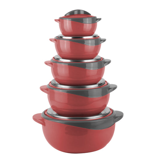 Caserola termica, set 5 piese, interior din inox, Naimeed D4795, Rosu