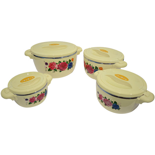 Caserola termica, set 4 piese, cu interior din inox, Naimeed D4798, Crem