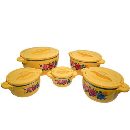 Caserola termica, set 5 piese, cu interior din inox, Naimeed D4799, Portocaliu