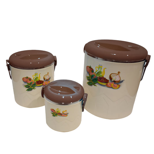 Caserola termica, set 3 piese, cu interior din inox, Naimeed D4806, Maro