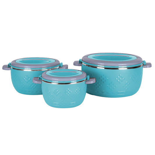 Caserola termica, set 3 piese, cu interior din inox, Naimeed D4809, Albastru