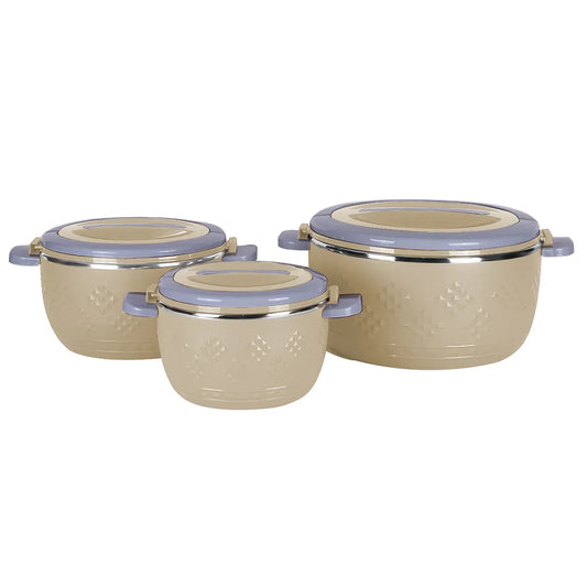 Caserola termica, set 3 piese, cu interior din inox, Naimeed D4809, Crem - 221.ro