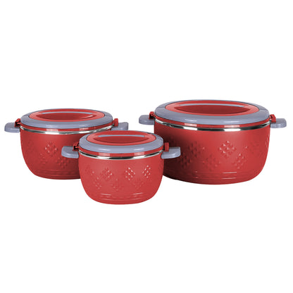 Caserola termica, set 3 piese, cu interior din inox, Naimeed D4809, Rosu