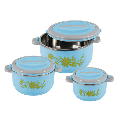 Caserola termica, set 3 piese, cu interior din inox, Naimeed D4810, Albastru
