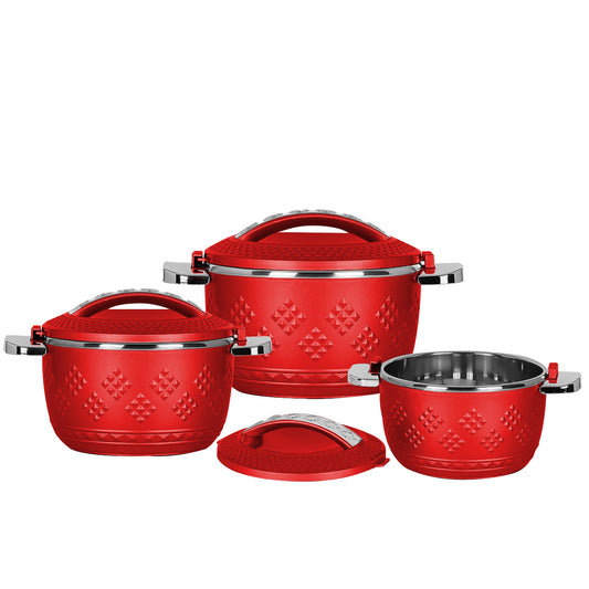 Caserola termica, set 3 piese, cu interior din inox, Naimeed D4811, Rosu