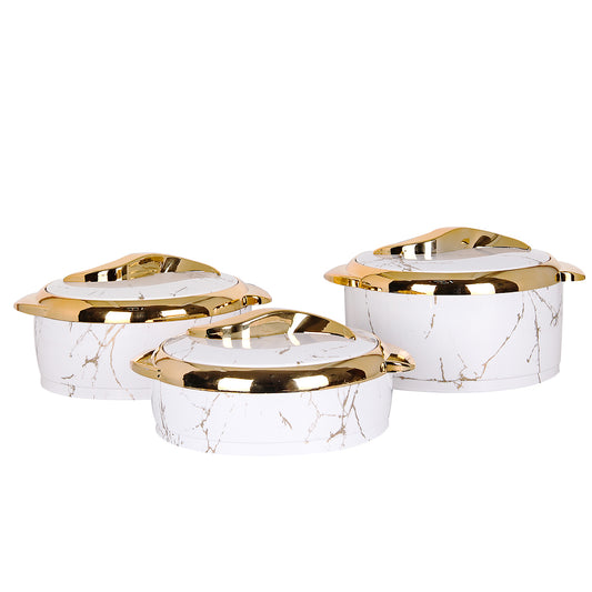 Caserola termica, set 3 piese, cu interior din inox, Naimeed D4814, Alb