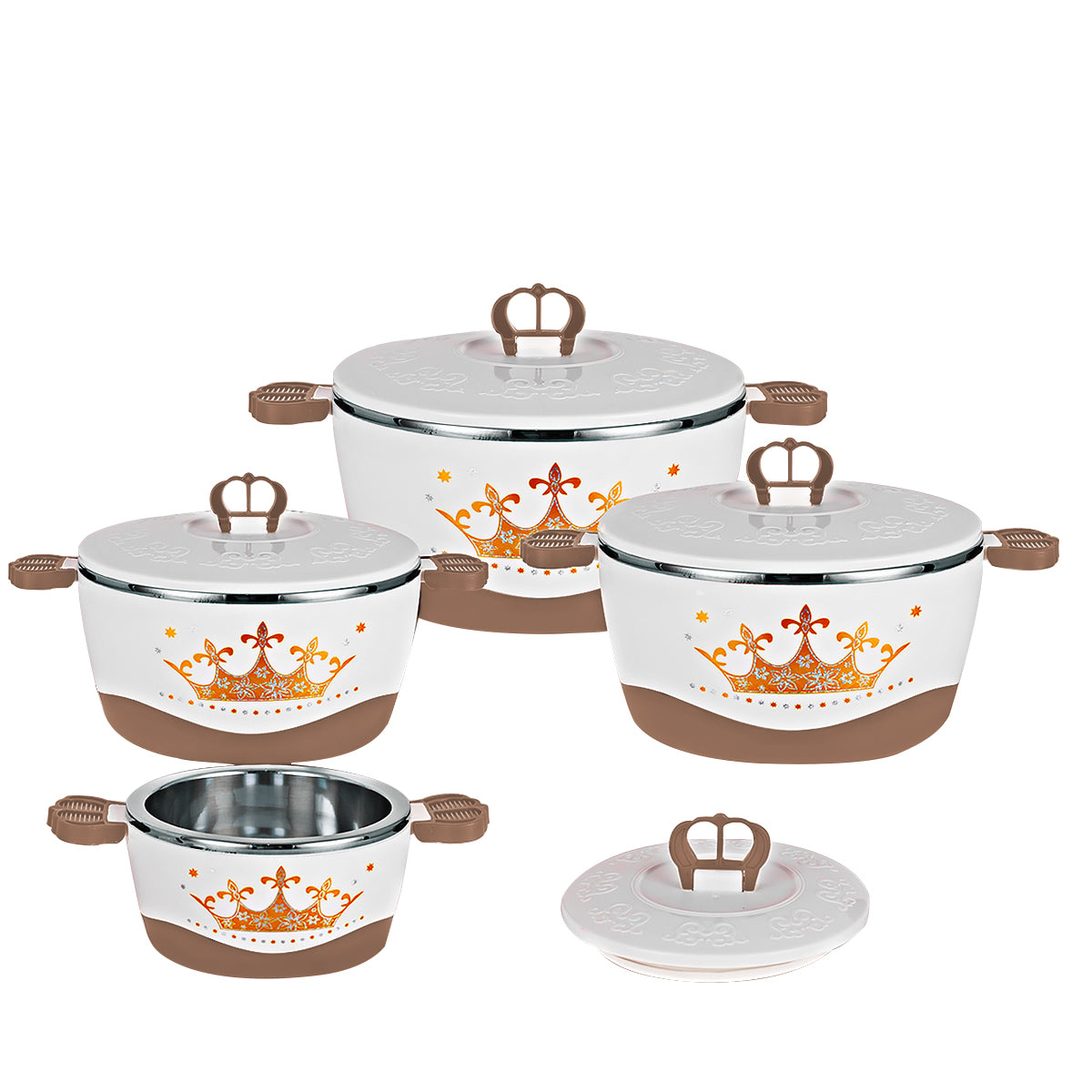 Caserola termica, set 4 piese, cu interior din inox, Naimeed D4815, Crem