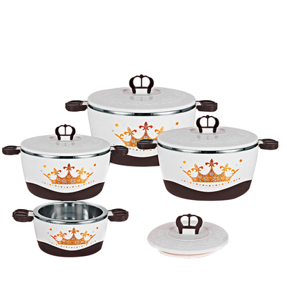 Caserola termica, set 4 piese, cu interior din inox, Naimeed D4815, Maro