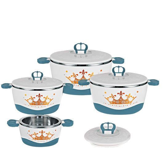 Caserola termica, set 4 piese, cu interior din inox, Naimeed D4815, Turcoaz