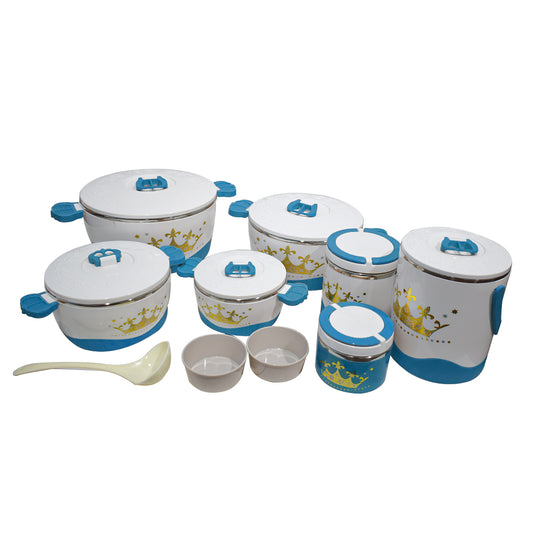Caserola termica, set 7 piese, cu interior din inox, Naimeed D4820, Albastru