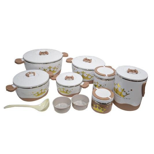 Caserola termica, set 7 piese, cu interior din inox, Naimeed D4820, Maro