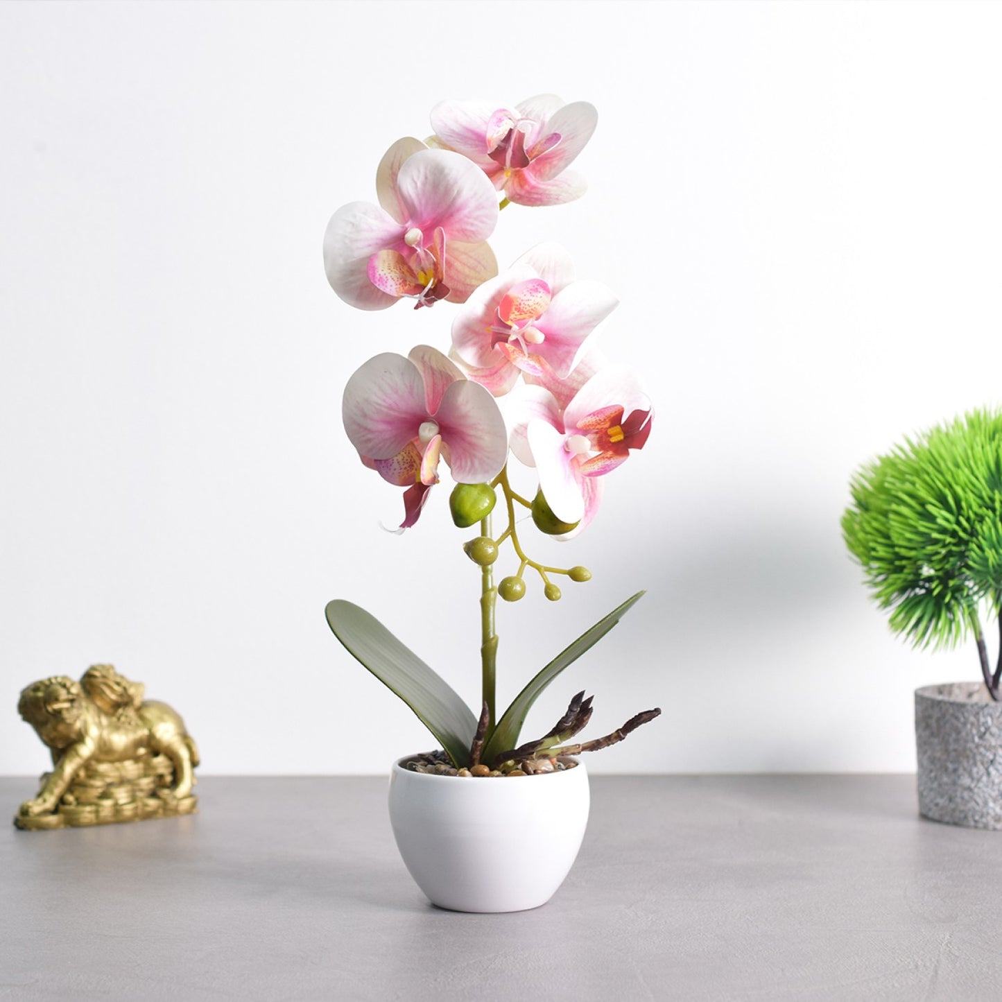 Orhidee cu aspect natural in ghiveci ceramic, 33 cm, Naimeed D4851, Roz