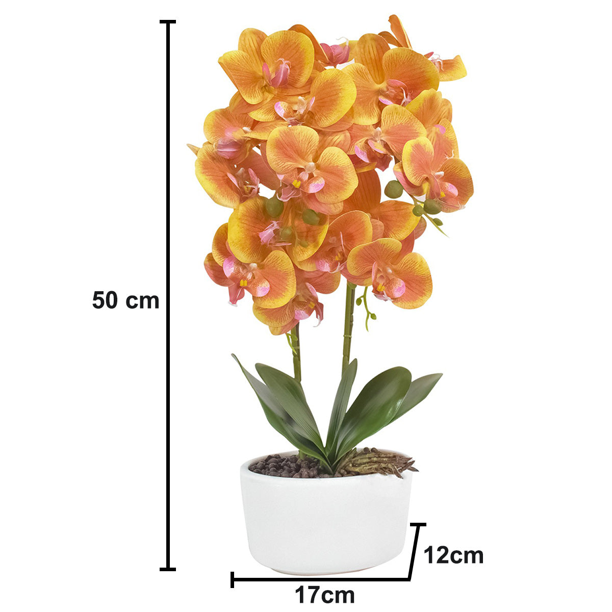Orhidee cu aspect natural in ghiveci ceramic, 50 cm, Naimeed D4848, Portocaliu