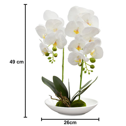 Orhidee cu aspect natural in ghiveci ceramic, 49 cm, Naimeed D4852, Alb