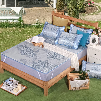 Set lenjerie pat dublu, latime 180cm, Naimeed D4912, Albastru