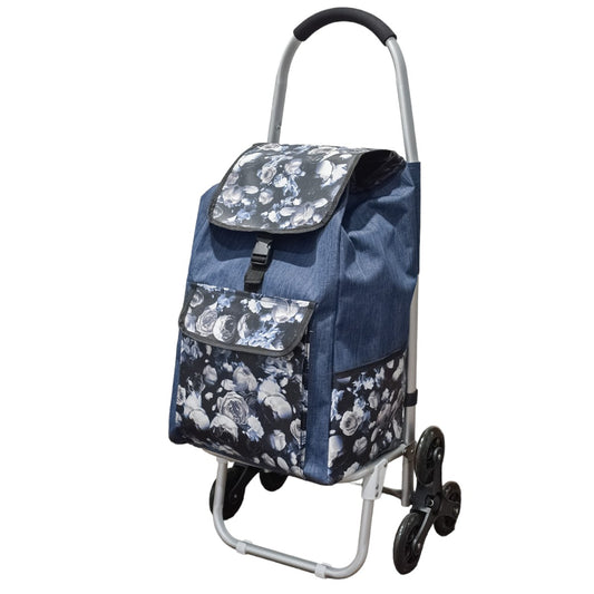 Carucior de piata pliabil, cadru din aluminiu, roti din silicon, Naimeed D4948, 6 roti, 49 L, Albastru