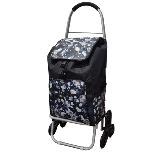 Carucior de piata pliabil, cadru din aluminiu, roti din silicon, Naimeed D4948, 6 roti, 49 L, Negru/Albastru