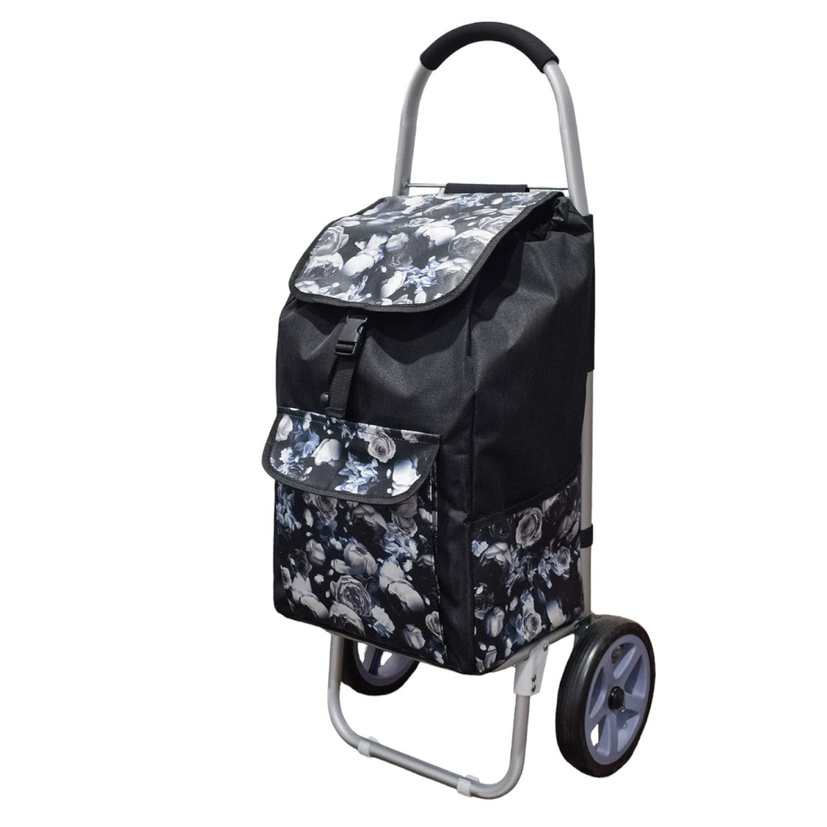 Carucior de piata pliabil, cadru din aluminiu, Naimeed D4949, 2 roti, 49 L, Negru/Albastru