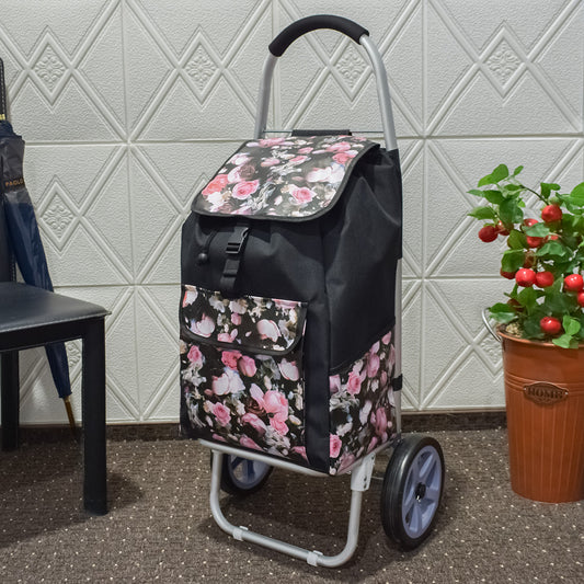 Carucior de piata pliabil, cadru din aluminiu, Naimeed D4949, 2 roti, 49 L, Negru/Rosu